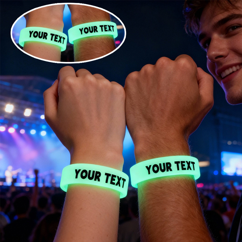 52pc Glow-in-the-Dark Silicone Bracelets, Customisable